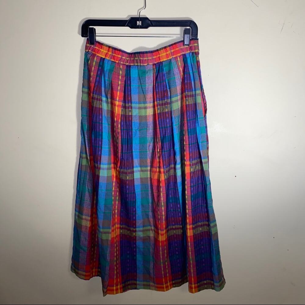 VNTG colorful full length button up skirt M cottagecore light academia - Picture 4 of 4